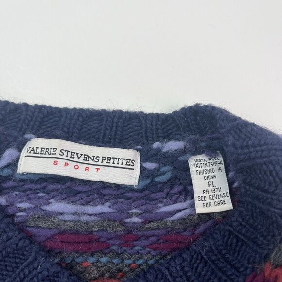 Vintage 100% Wool Fair Isle Chunky Sweater PL S Purple Cabincore Lodge Heritage - Picture 4 of 12